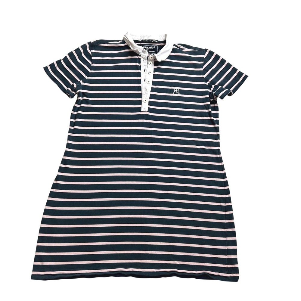 Holebrook Sweden Women XL Nautical Polo Preppy Dress Blue Pink Striped Cotton